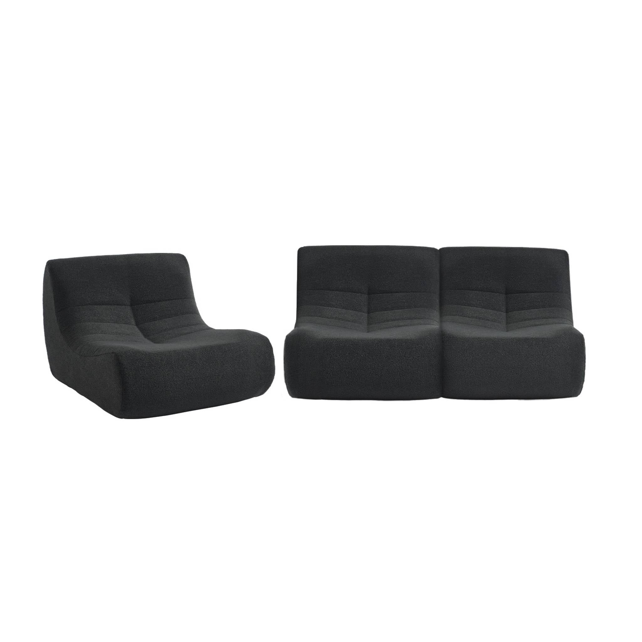 Set di 3 poltrone modulari 1 posto bouclé tessuto strutturato, nero