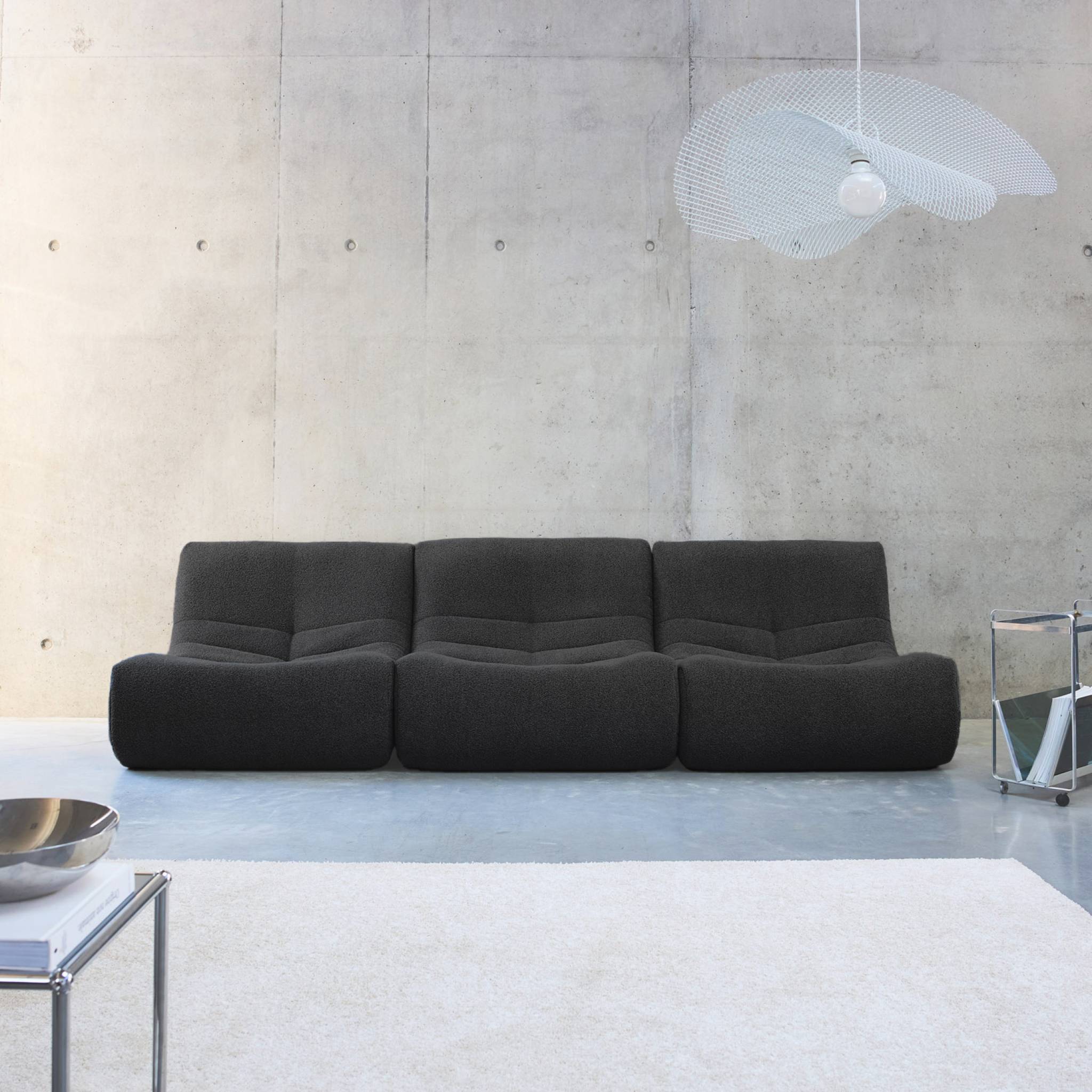 Set di 3 poltrone modulari 1 posto bouclé tessuto strutturato, nero