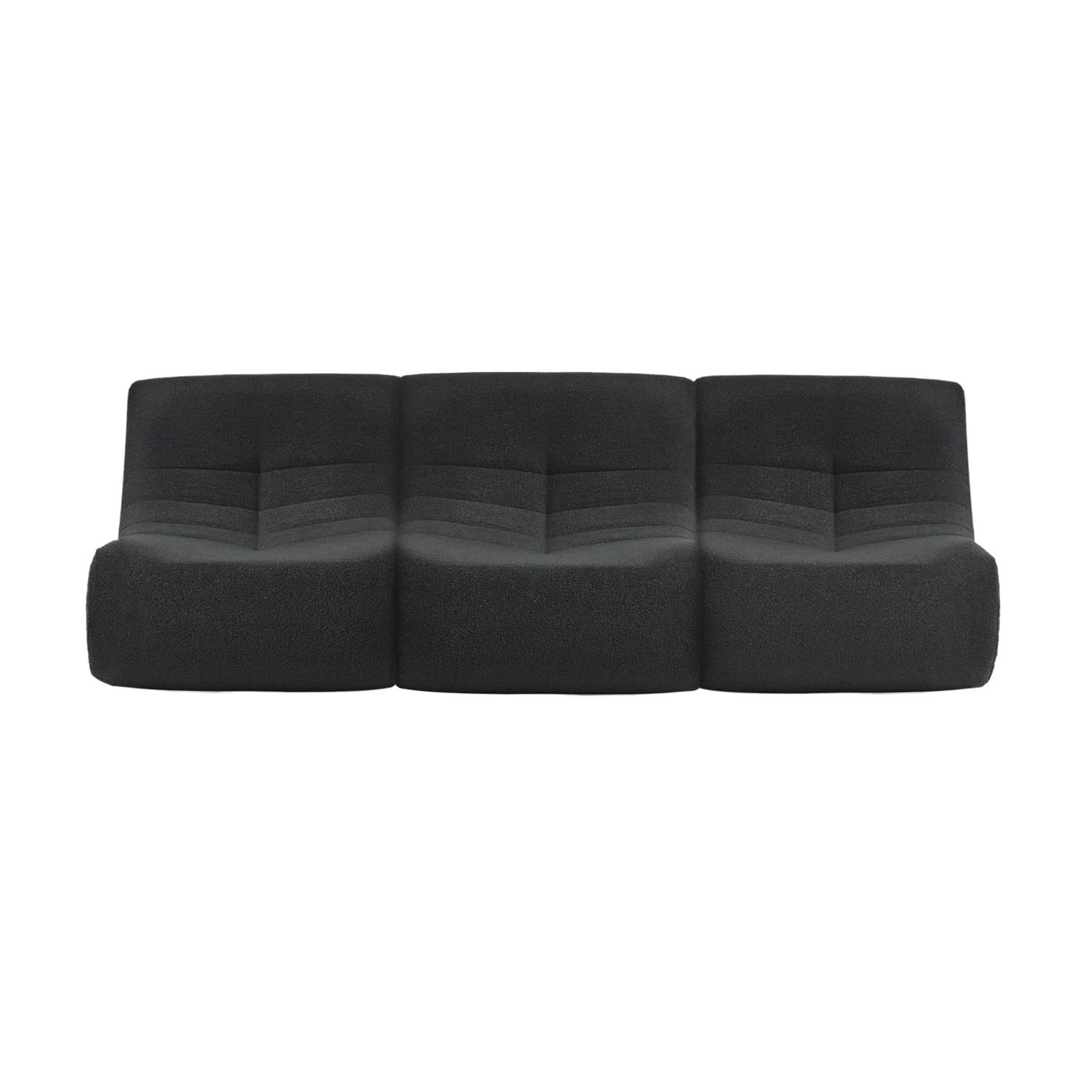 Set di 3 poltrone modulari 1 posto bouclé tessuto strutturato, nero