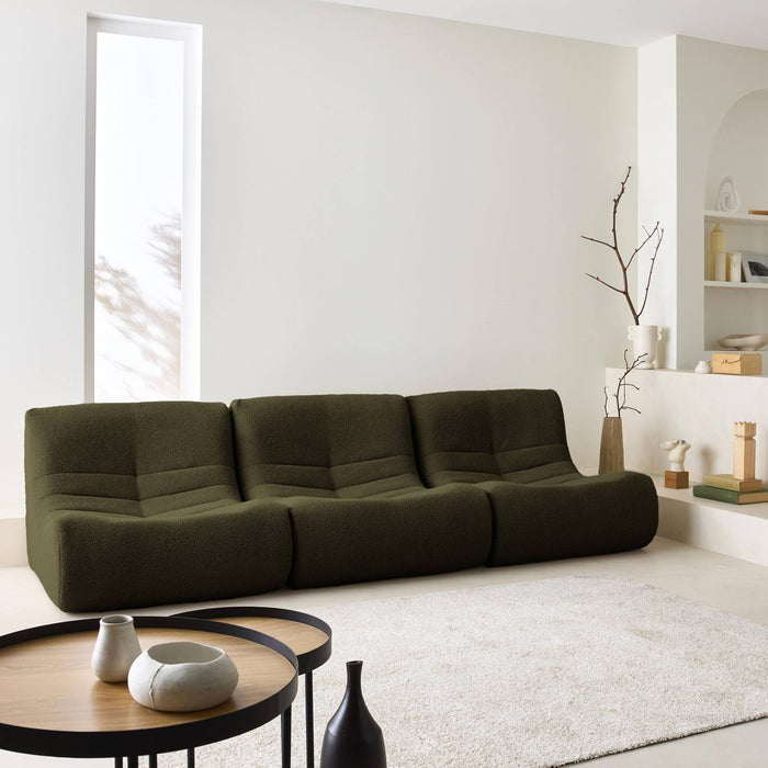 Divano modulare bouclé, 3 posti, kaki