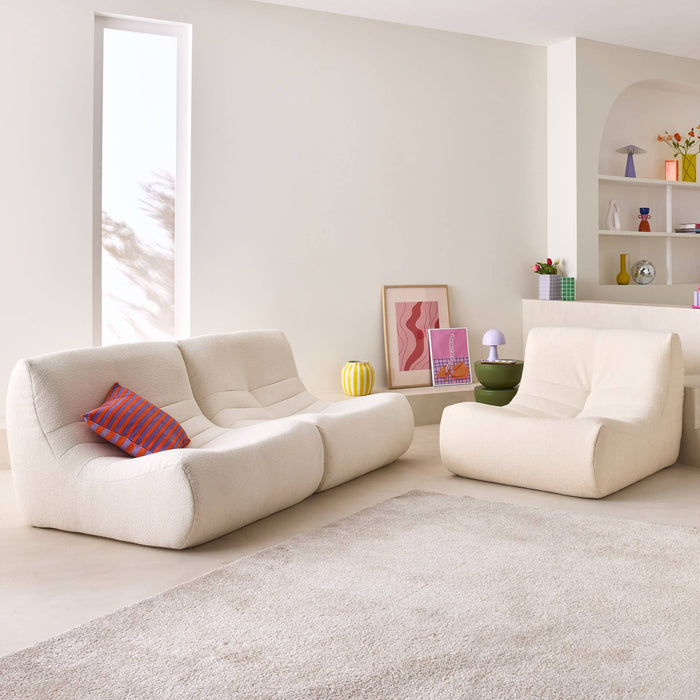 Divano modulare bouclé, 3 posti, bianco