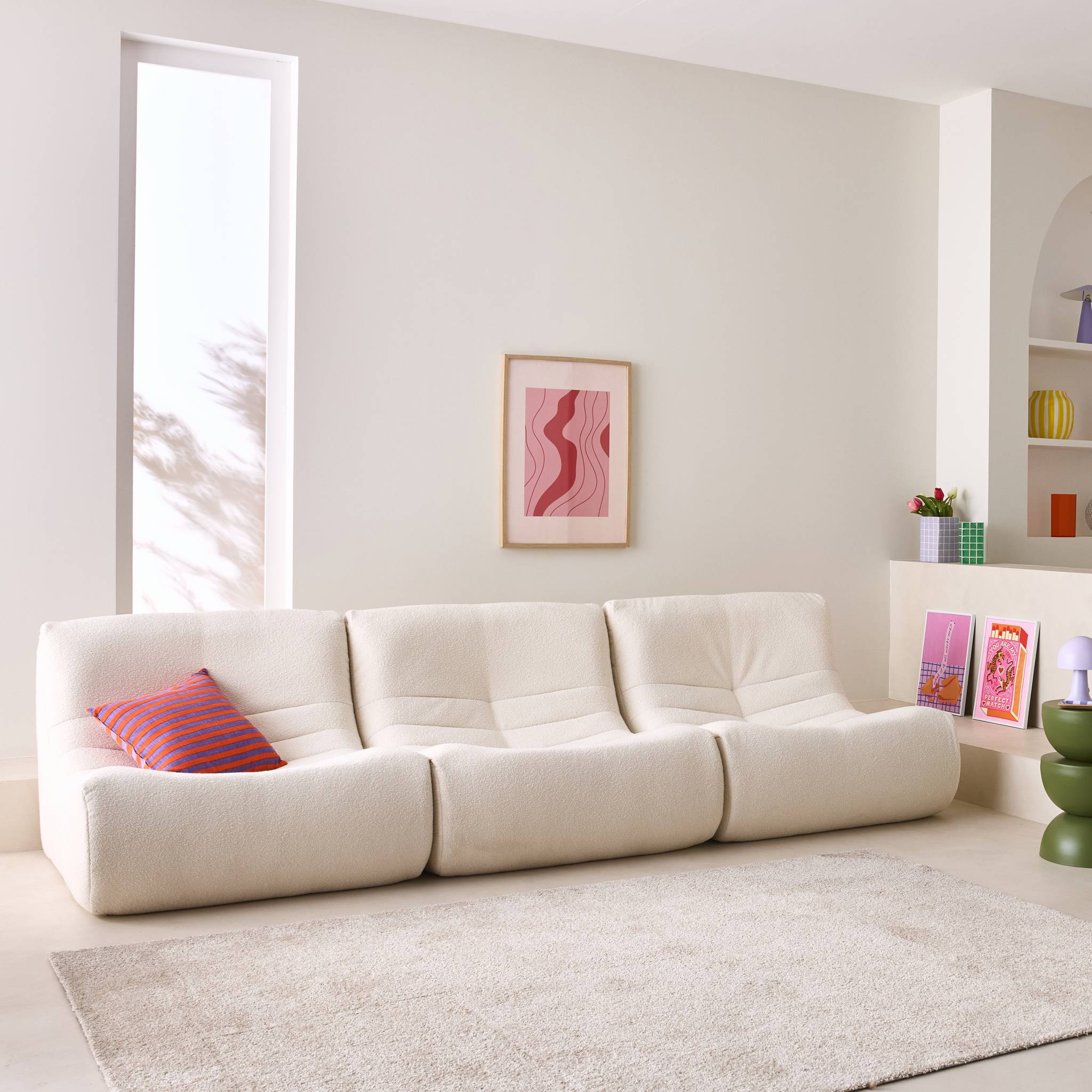 Divano modulare bouclé, 3 posti, bianco