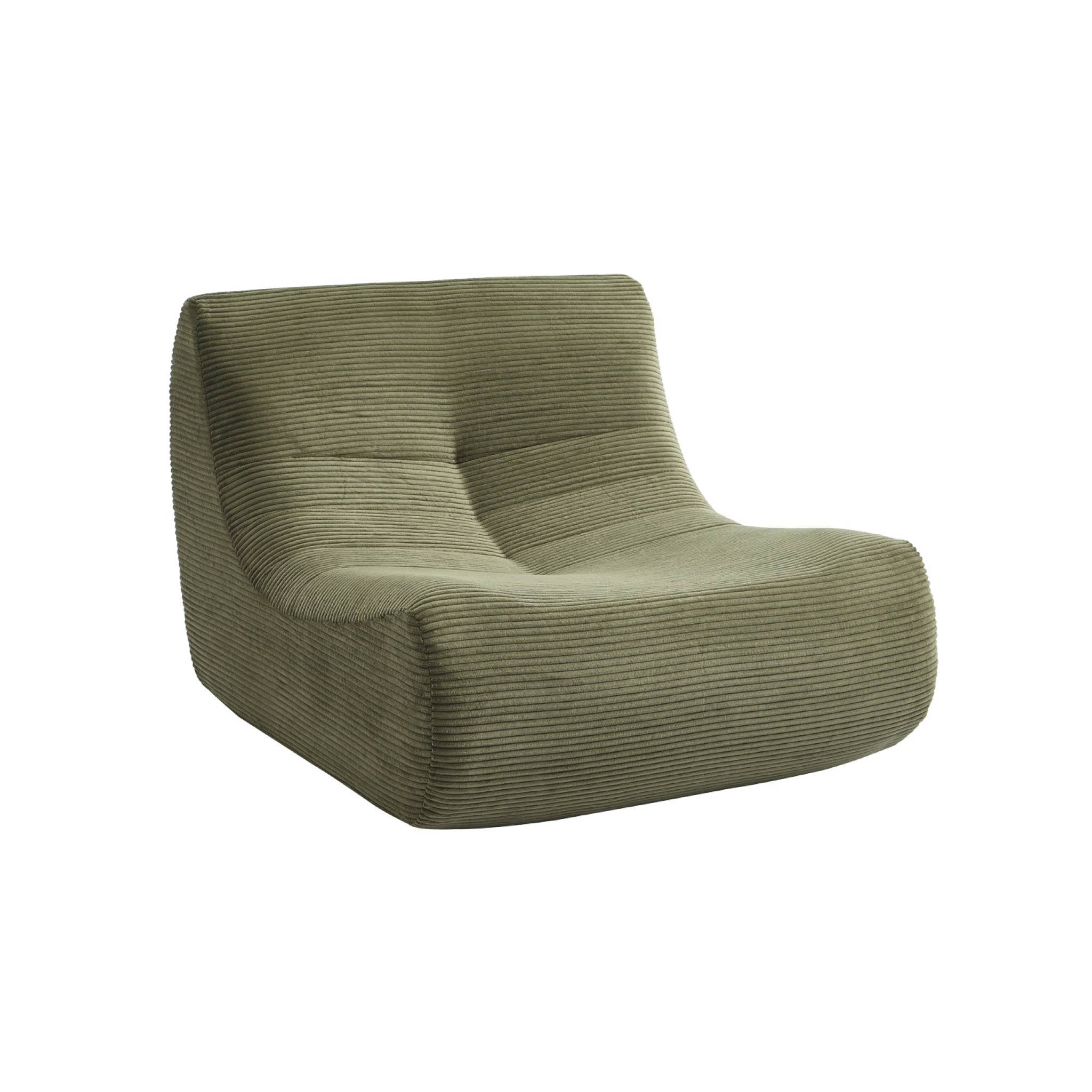 Poltrona senza braccioli in velluto a coste, 1 posto, verde kaki