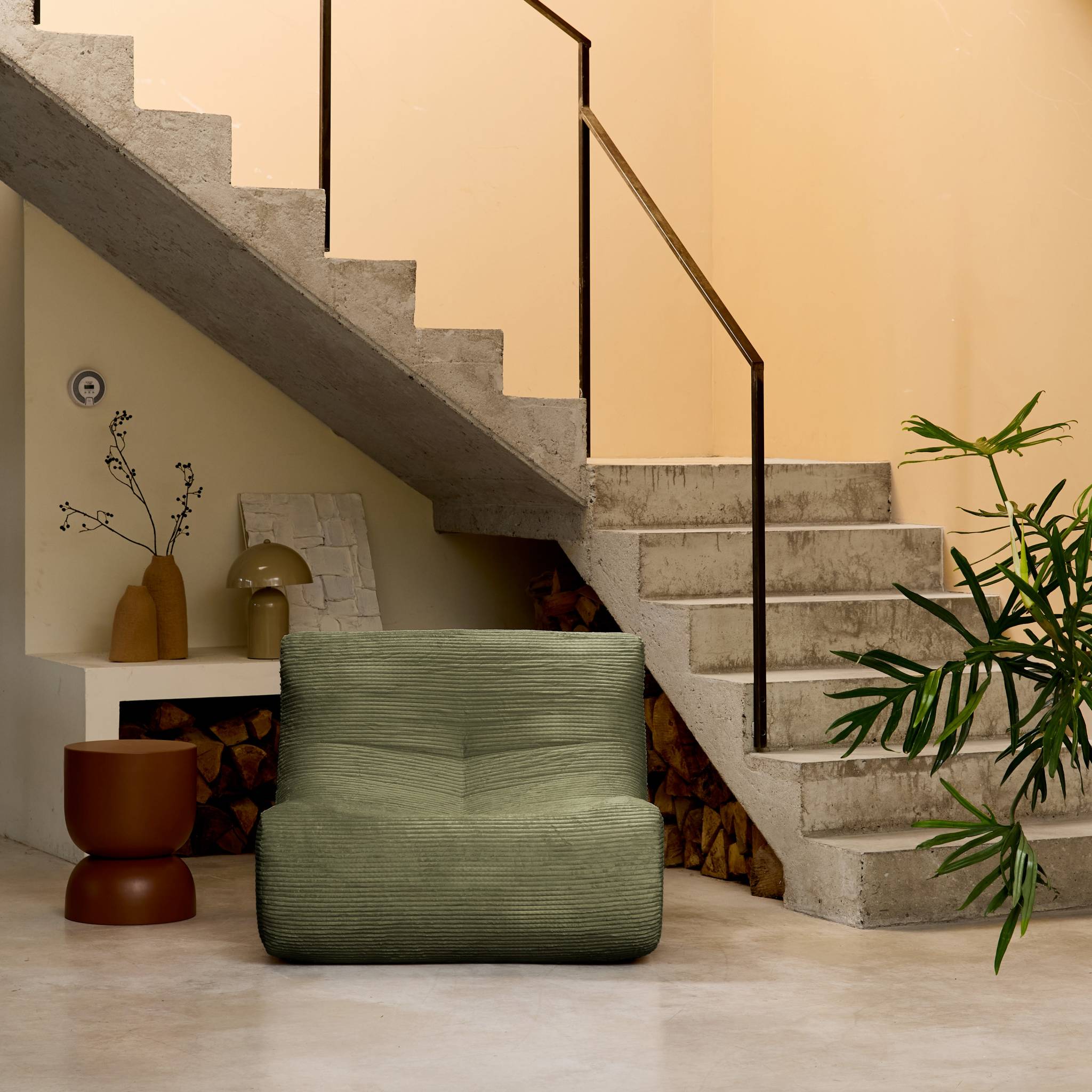 Poltrona senza braccioli in velluto a coste, 1 posto, verde kaki