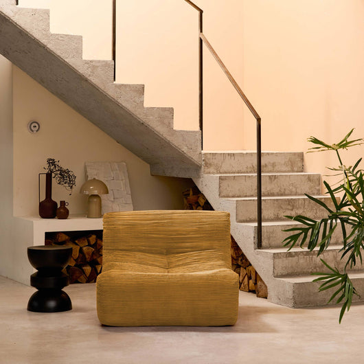 Poltrona senza braccioli in velluto a coste, 1 posto, mostarda