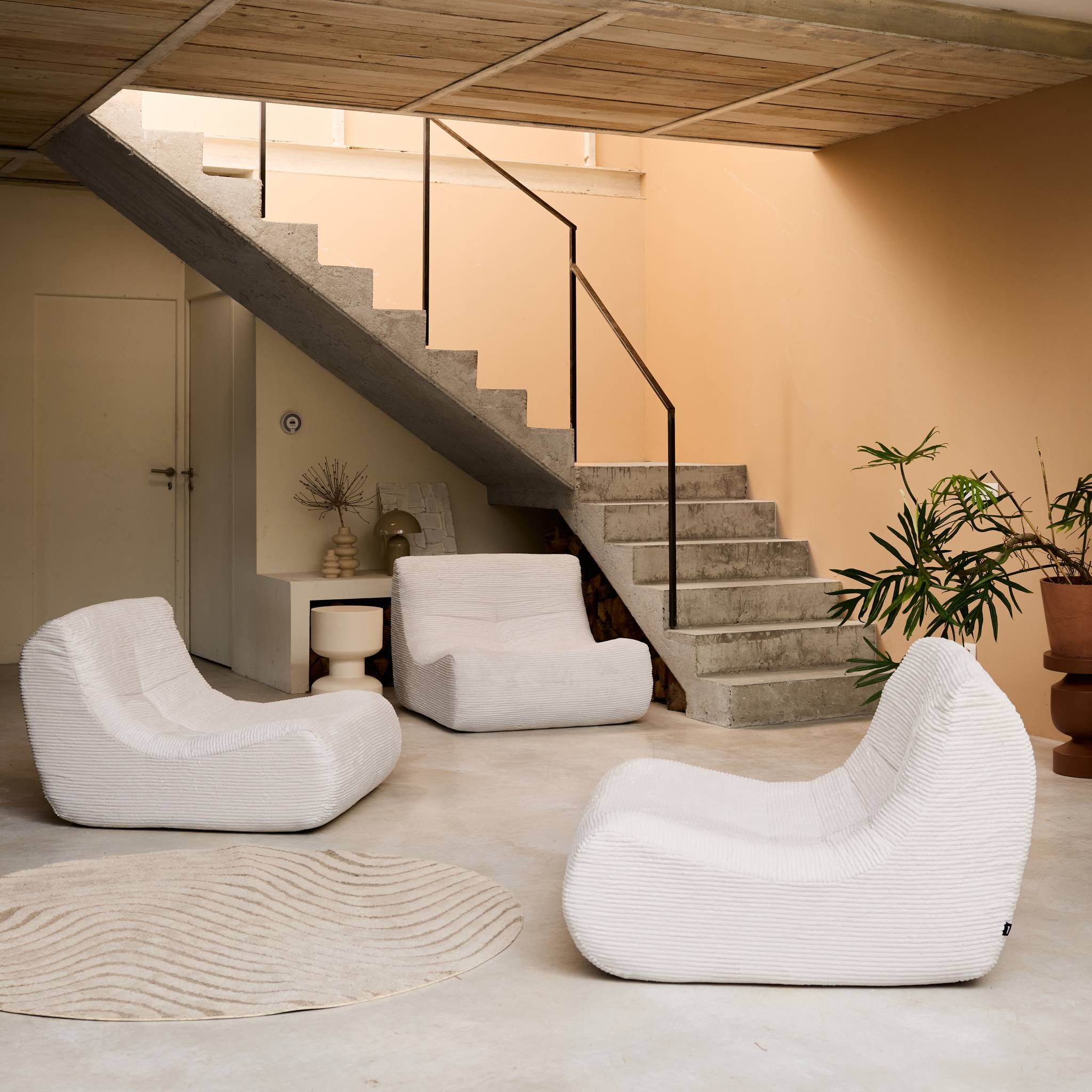 Divano modulare velluto, 3 posti, crema