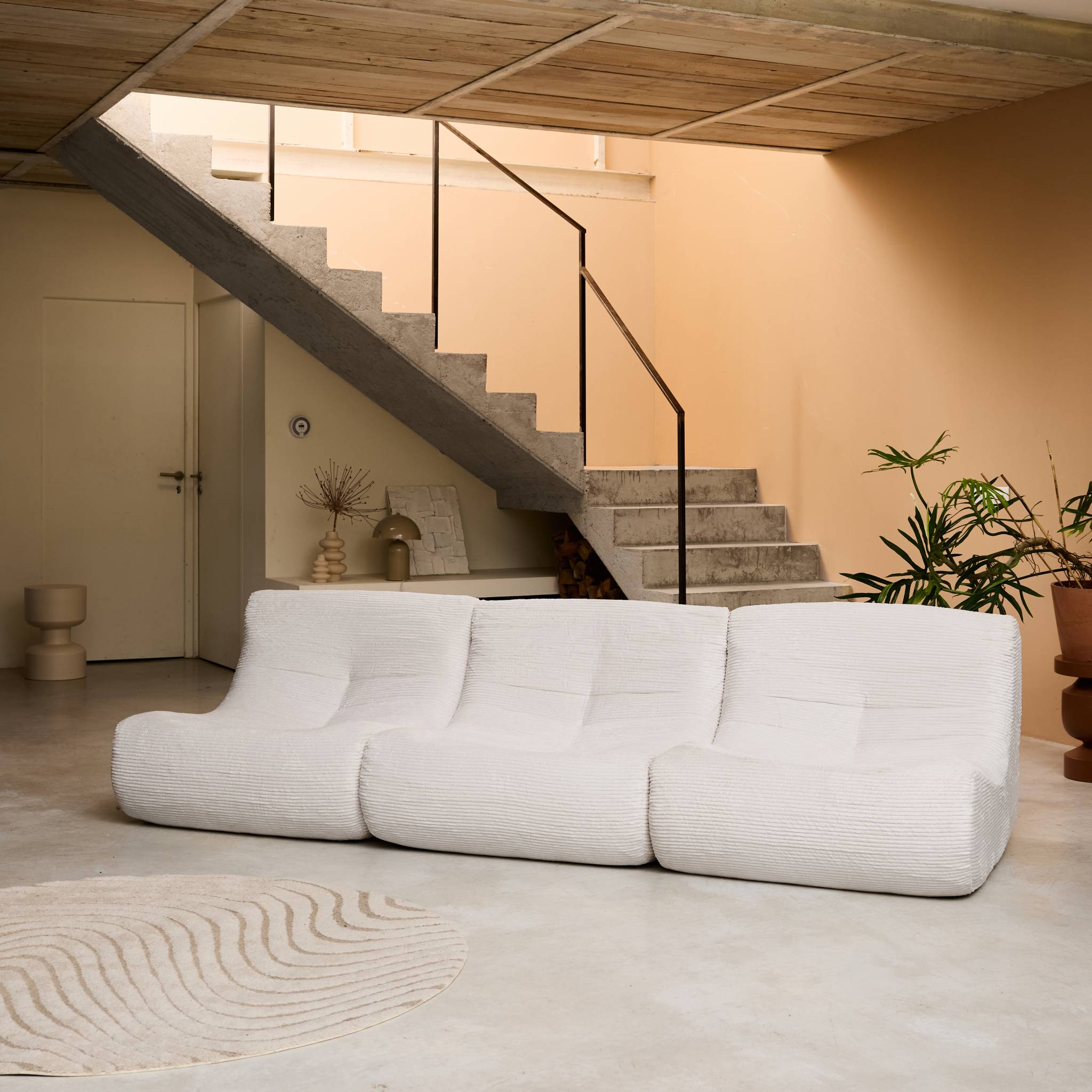 Divano modulare velluto, 3 posti, crema