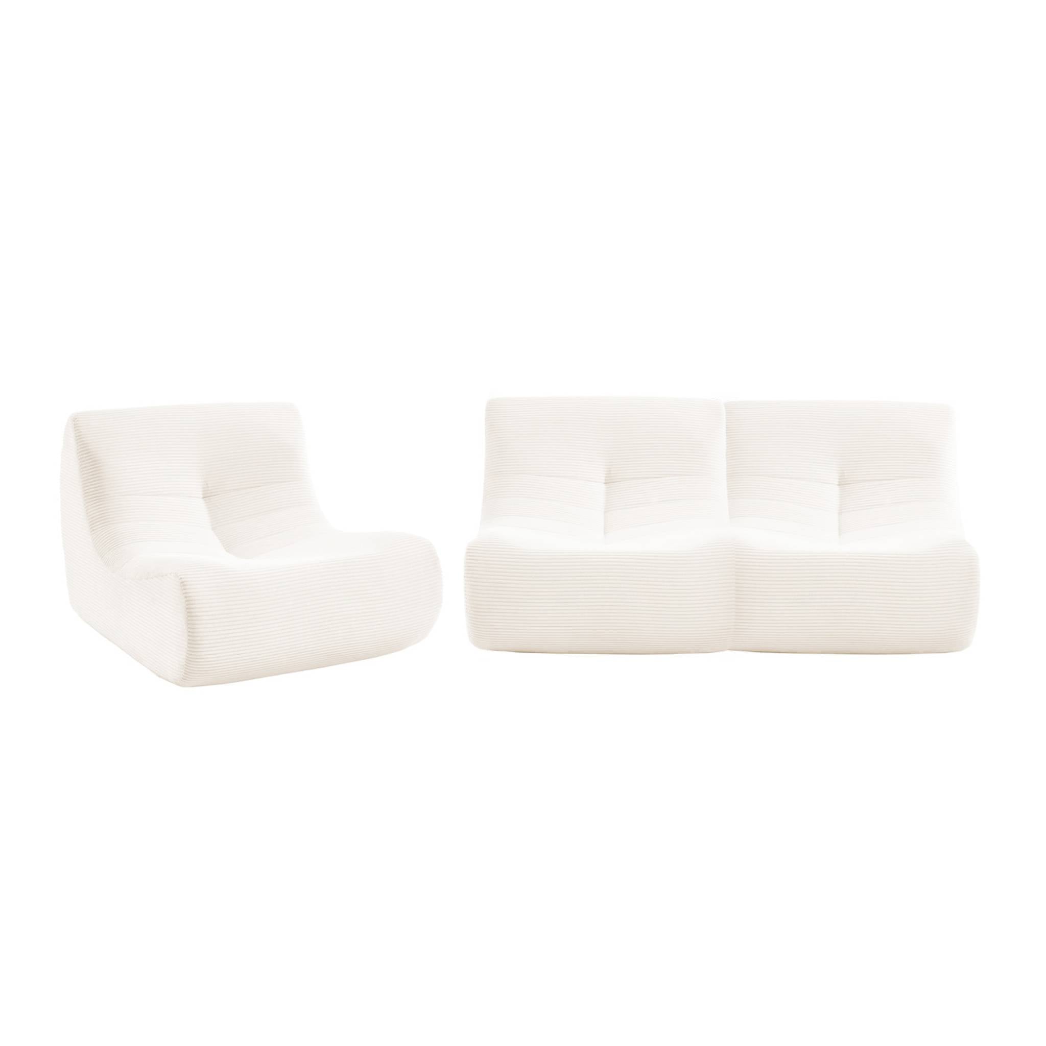 Divano modulare velluto, 3 posti, crema