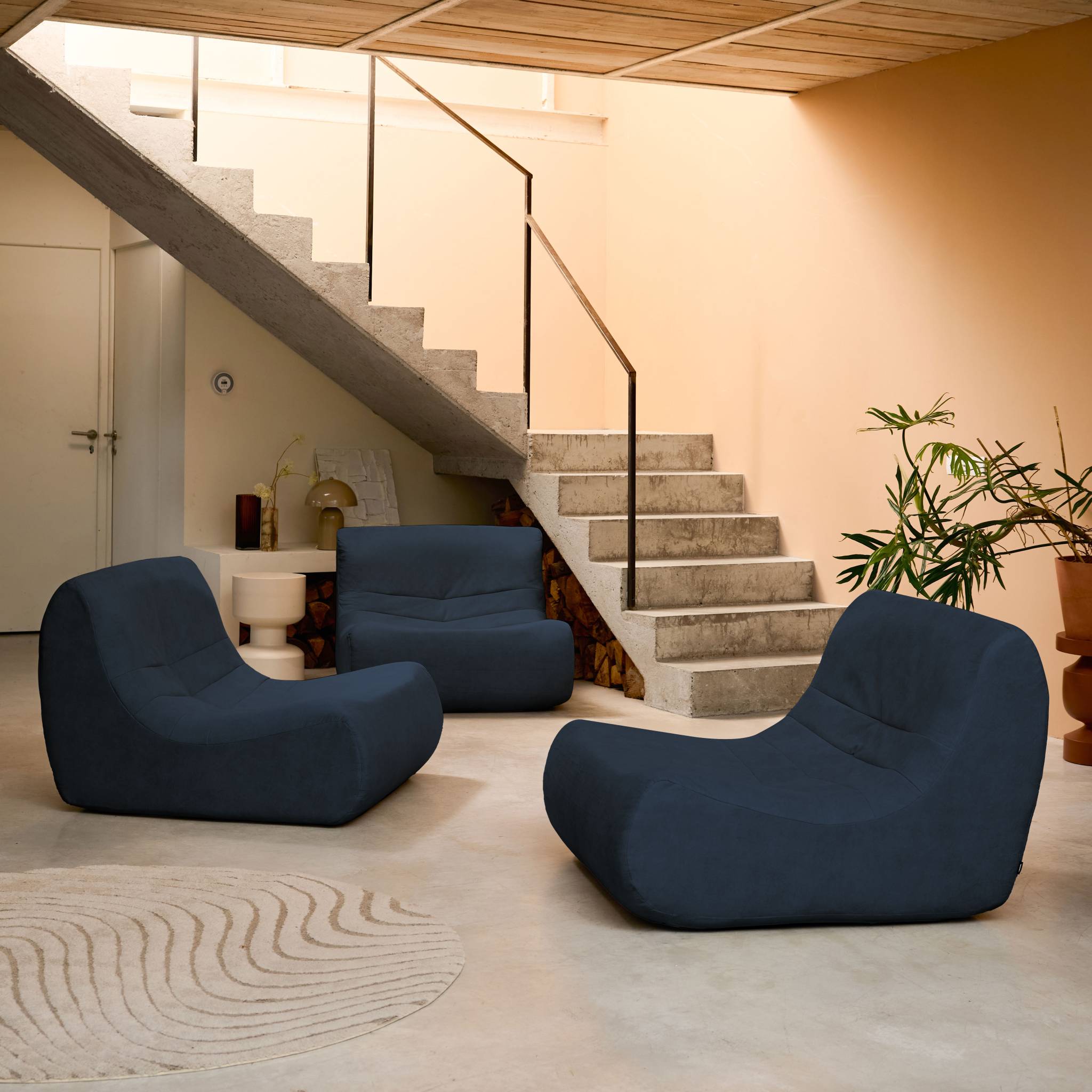 Divano modulare velluto, 3 posti, blu scuro