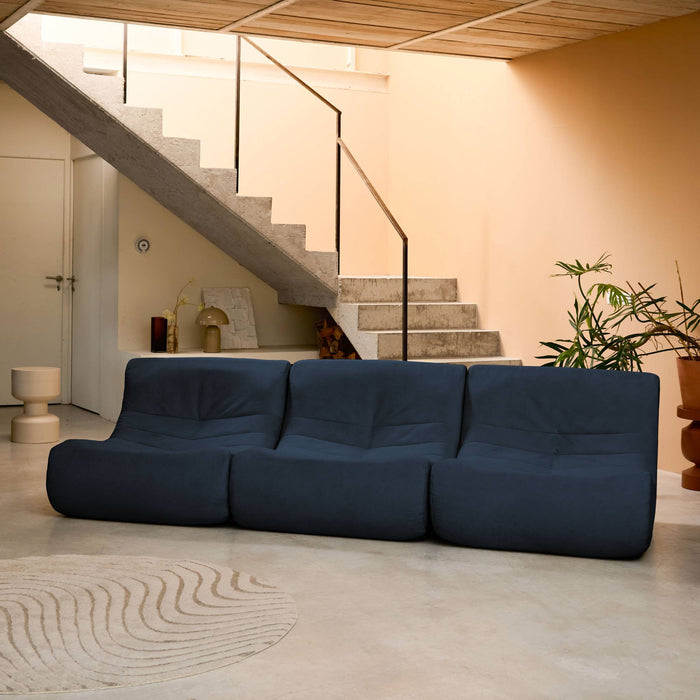 Divano modulare velluto, 3 posti, blu scuro