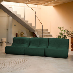 Divano modulare velluto, 3 posti, verde