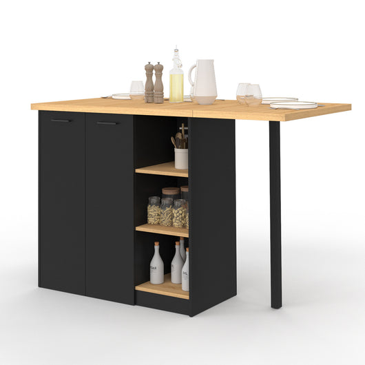 IDMarket - Isola centrale CESAR 140 cm in legno nero con piano di lavoro effetto faggio