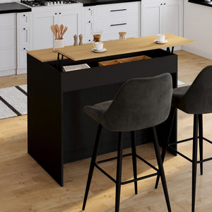 IDMarket - Isola centrale CESAR da 110 cm con ripiano estraibile rettangolare in legno nero e look faggio