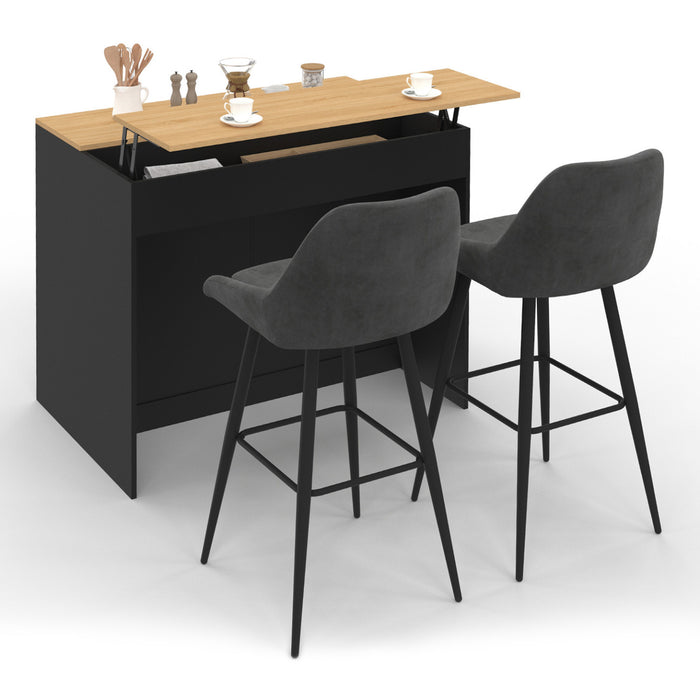 IDMarket - Isola centrale CESAR da 110 cm con ripiano estraibile rettangolare in legno nero e look faggio