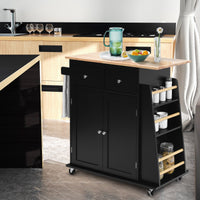 Isola da cucina con contenitore su ruote ripiano regolabile 2 cassetti portaspezie, Carello a 2 porte Nero-Carrelli