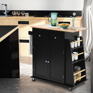 Isola da cucina con contenitore su ruote ripiano regolabile 2 cassetti portaspezie, Carello a 2 porte Nero-Carrelli