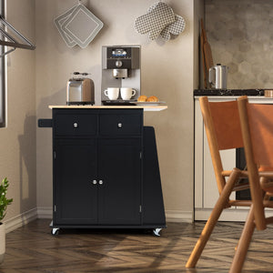 Isola da cucina con contenitore su ruote ripiano regolabile 2 cassetti portaspezie, Carello a 2 porte Nero-Carrelli