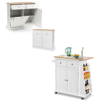 Mobile per pattumiera da cucina e carello 2 porte bianco, Mobile pattumiera cucina legno e carello contenitore su ruote-Organizzazione della cucina