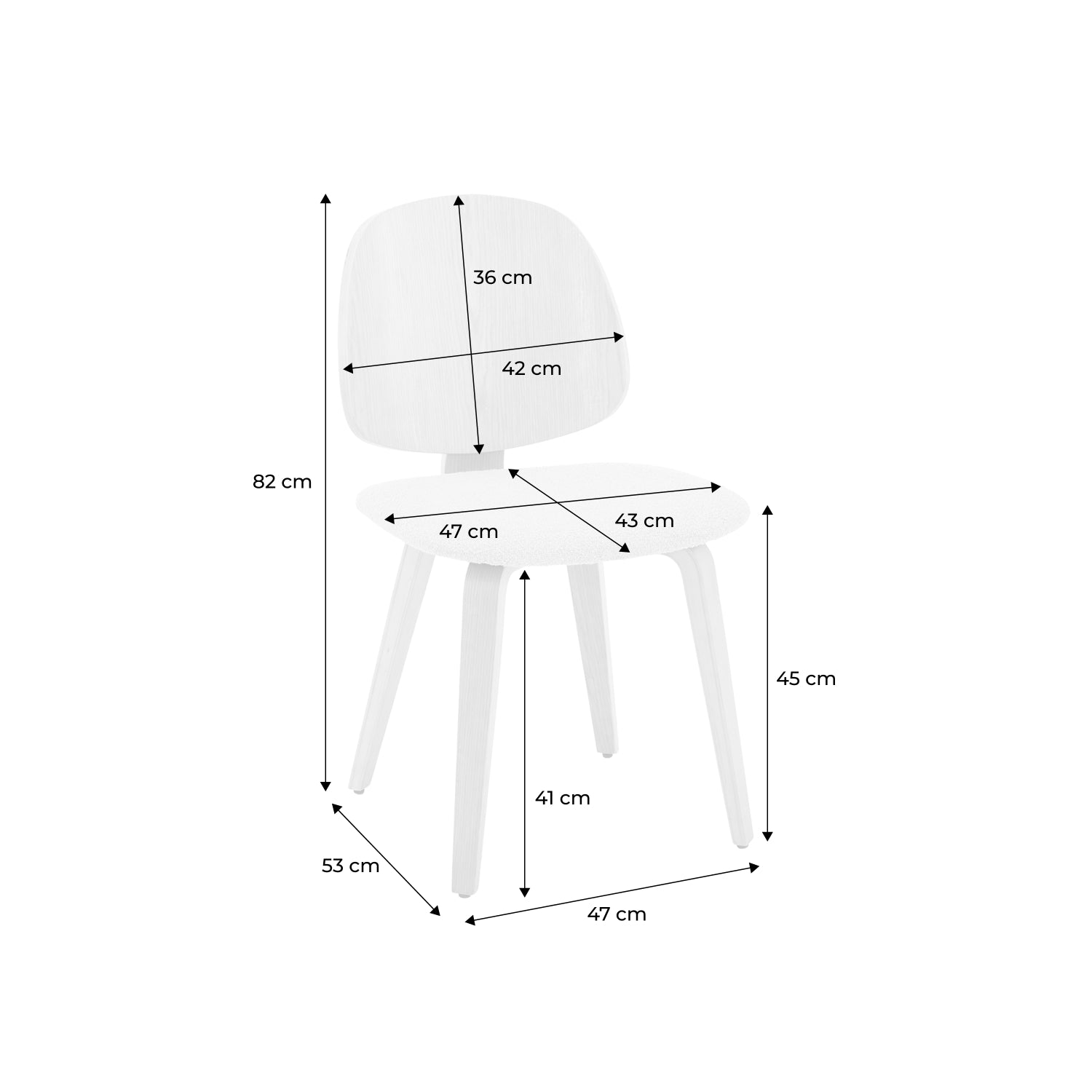 Sedia in legno curvato e bouclé, set di 2, grigio chiaro