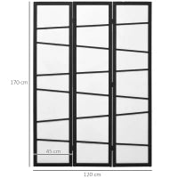Paravento Separè a 3 Pannelli Pieghevole in Legno, 120x170cm, Nero e Bianco