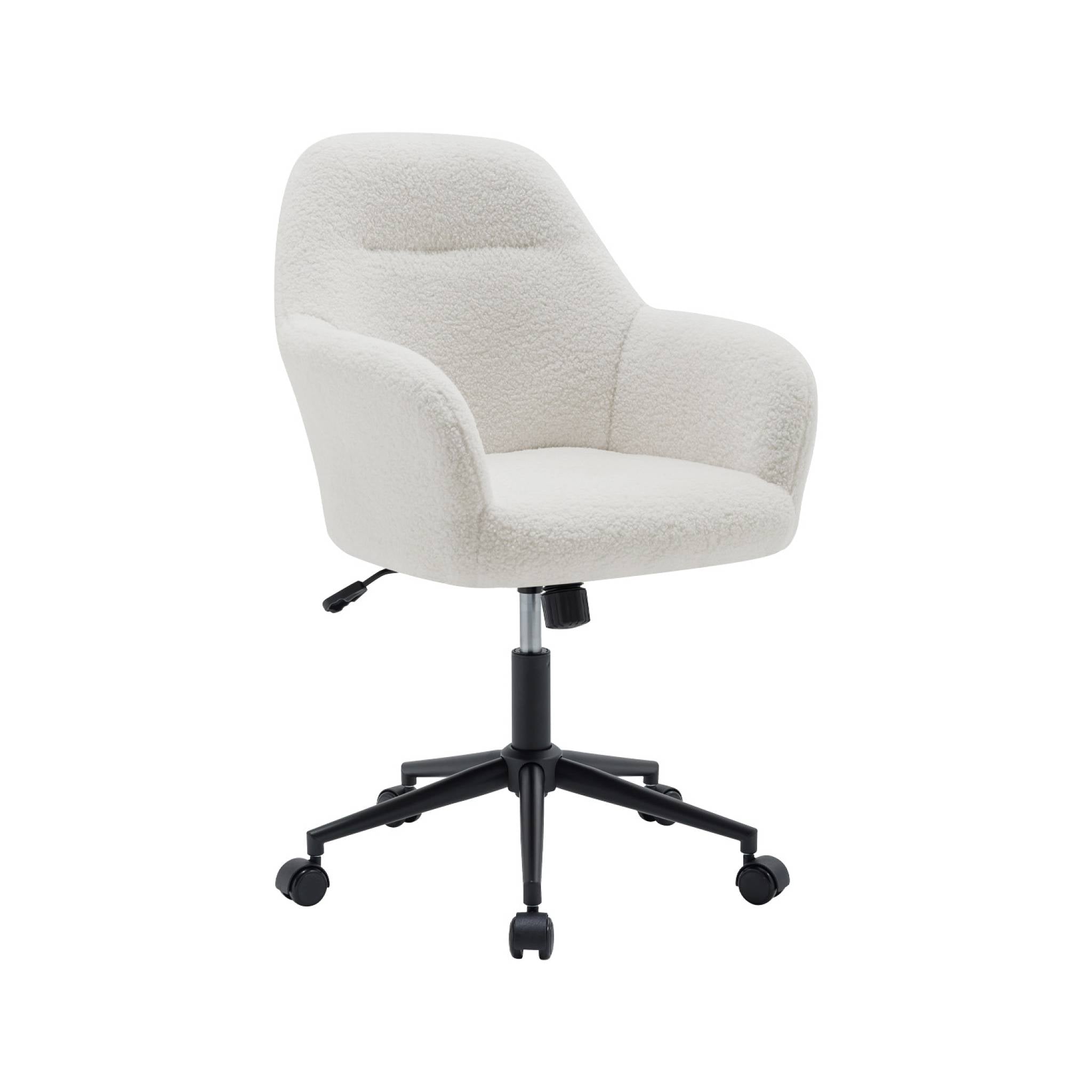 Sedia da ufficio a rotelle regolabile in metallo e bouclé, bianco