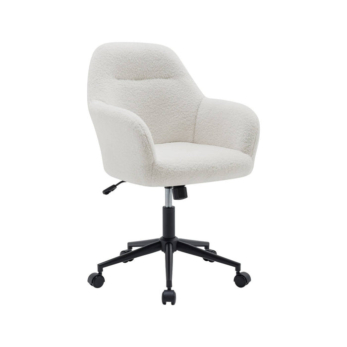 Sedia da ufficio a rotelle regolabile in metallo e bouclé, bianco