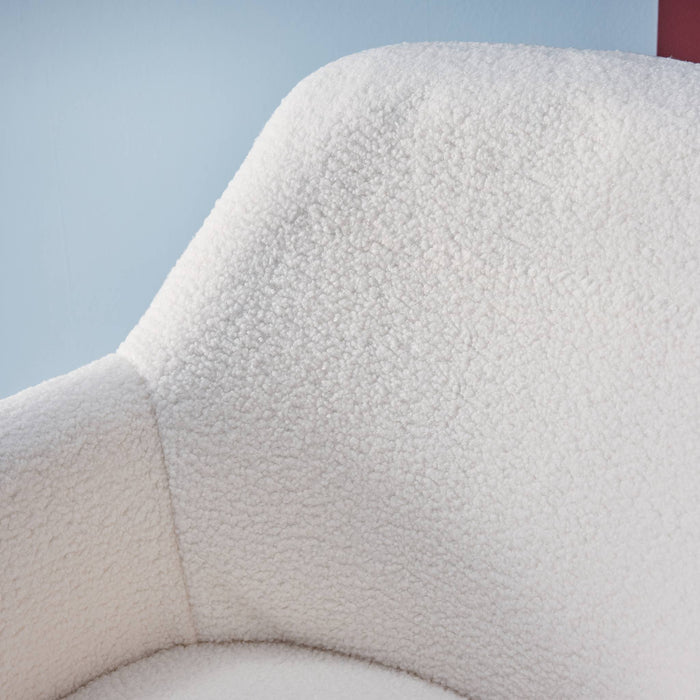 Sedia da ufficio a rotelle regolabile in metallo e bouclé, bianco