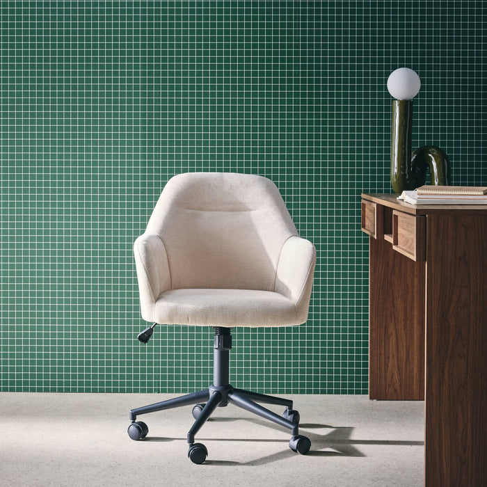 Sedia da ufficio con ruote regolabile in metallo e tessuto, beige