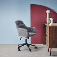 Sedia da ufficio con ruote regolabile in metallo e tessuto, grigio