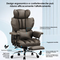 Sedia da Ufficio - RATTANTREE - Poltrona presidenziale - Sedia Girevole con Schienale Alto in Pelle, con Poggiatesta, Bracciolo e Poggiapiedi Retrattile - Marrone