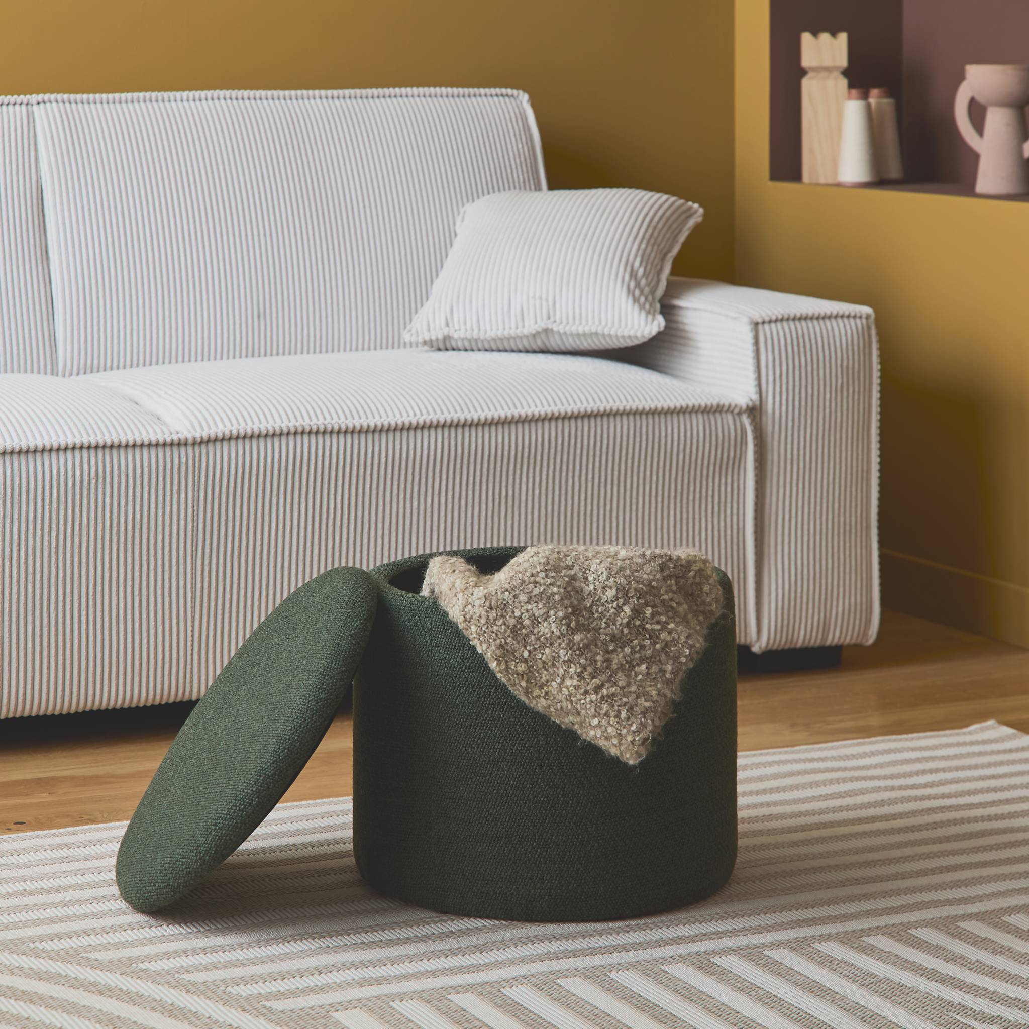 Pouf in tessuto con contenitore, kaki