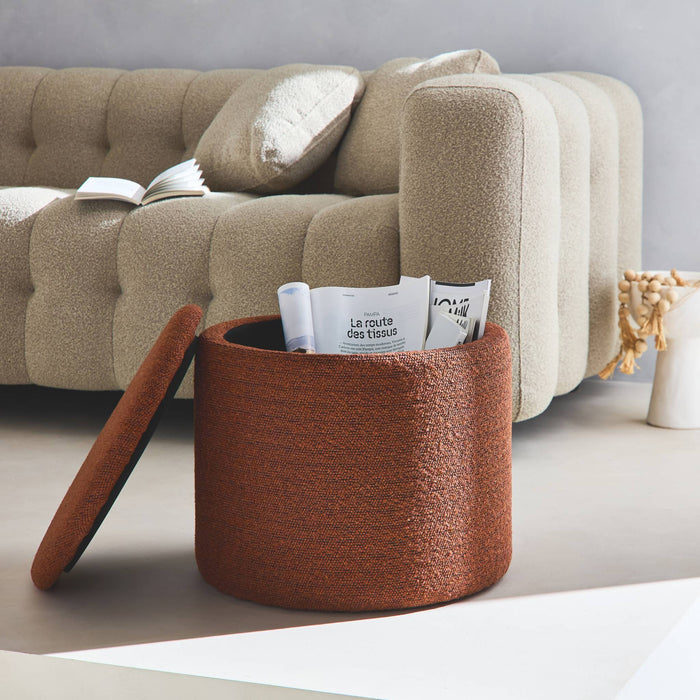 Pouf in tessuto con contenitore, terracotta