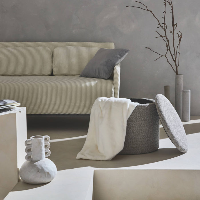 Pouf in tessuto con contenitore, beige