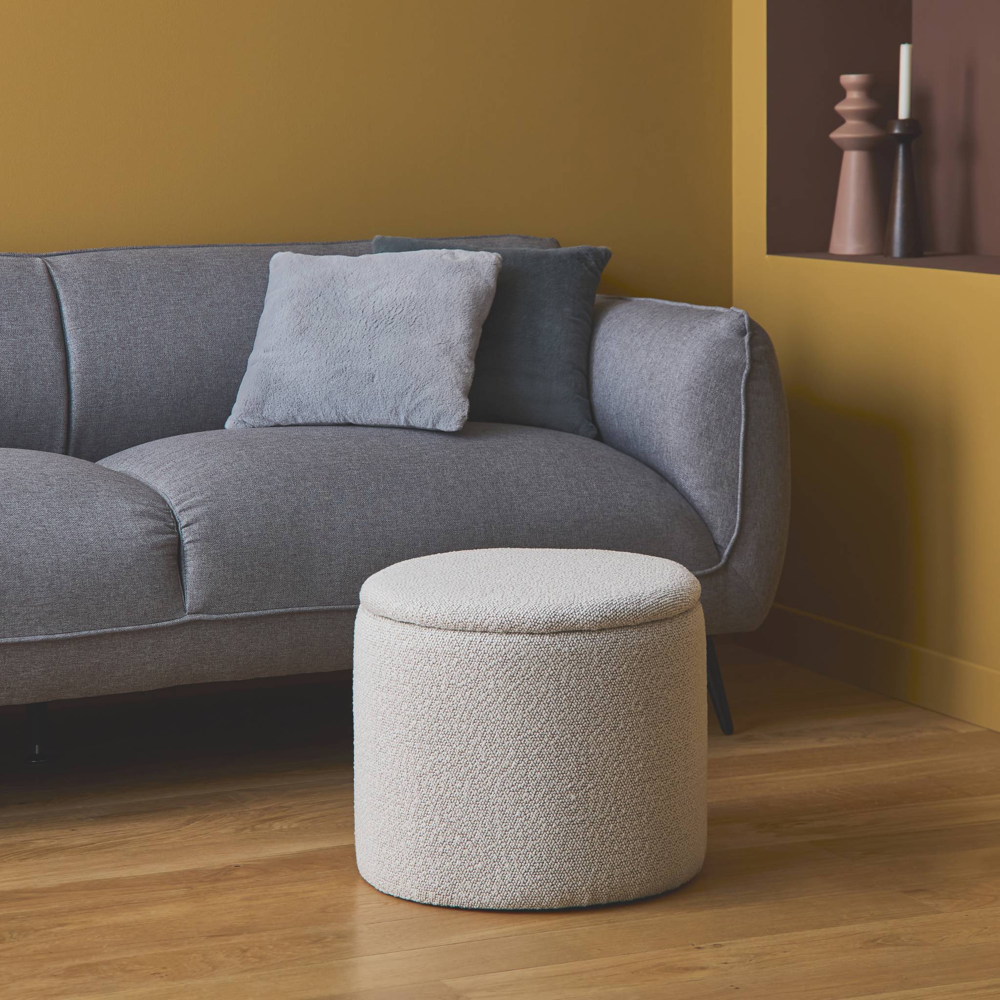 Pouf in tessuto con contenitore, bianco