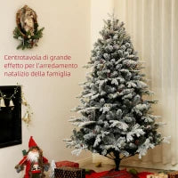 Albero di Natale Artificiale 180cm con 793 Rami, Luci LED e Rami Innevati, Verde