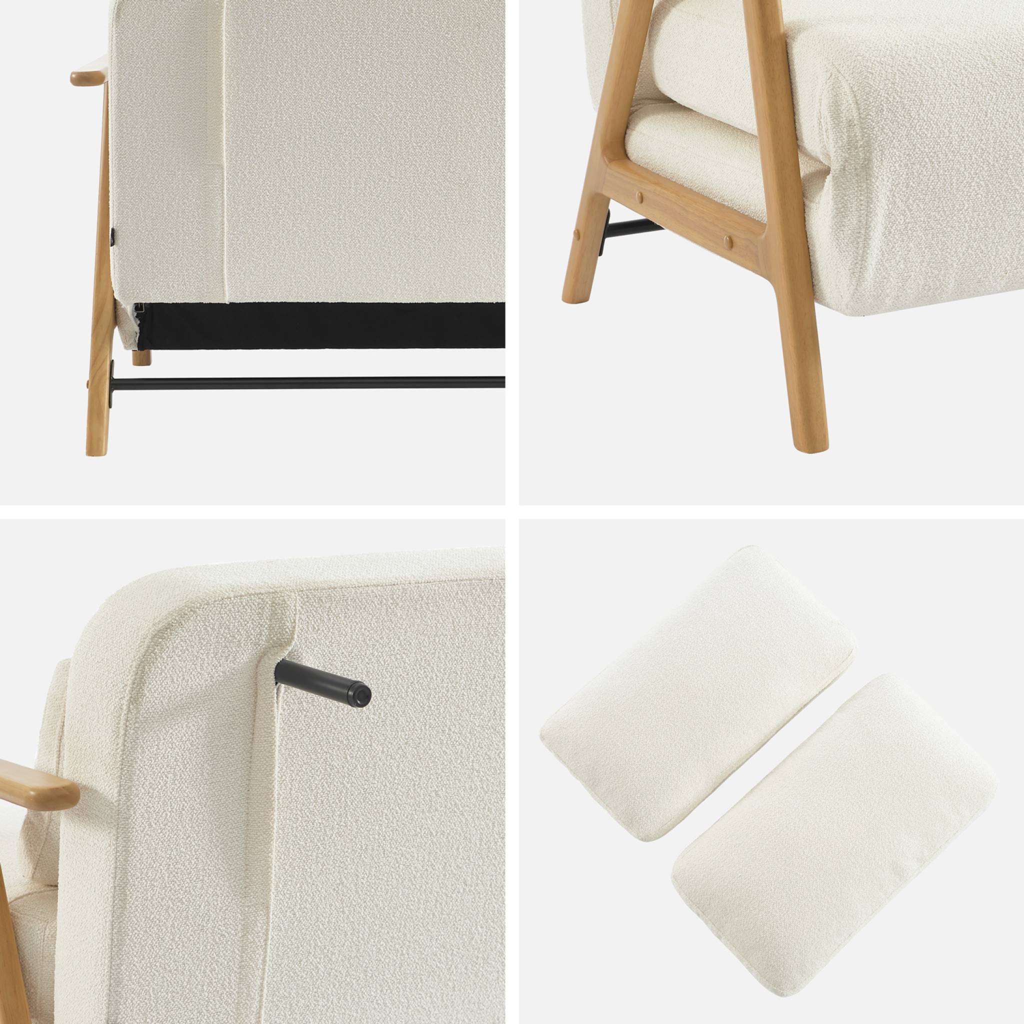 Divano letto convertibile 2 posti in legno di hevea e boucle