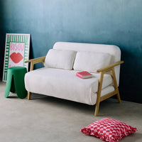 Divano letto convertibile 2 posti in legno di hevea e boucle