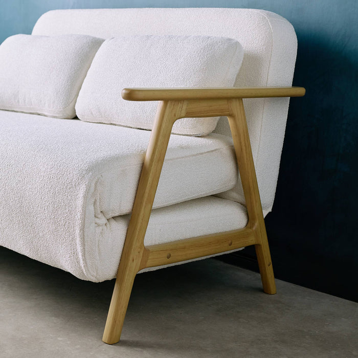 Divano letto convertibile 2 posti in legno di hevea e boucle