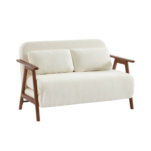 Divano letto convertibile 2 posti in legno di hevea tinto noce chiaro