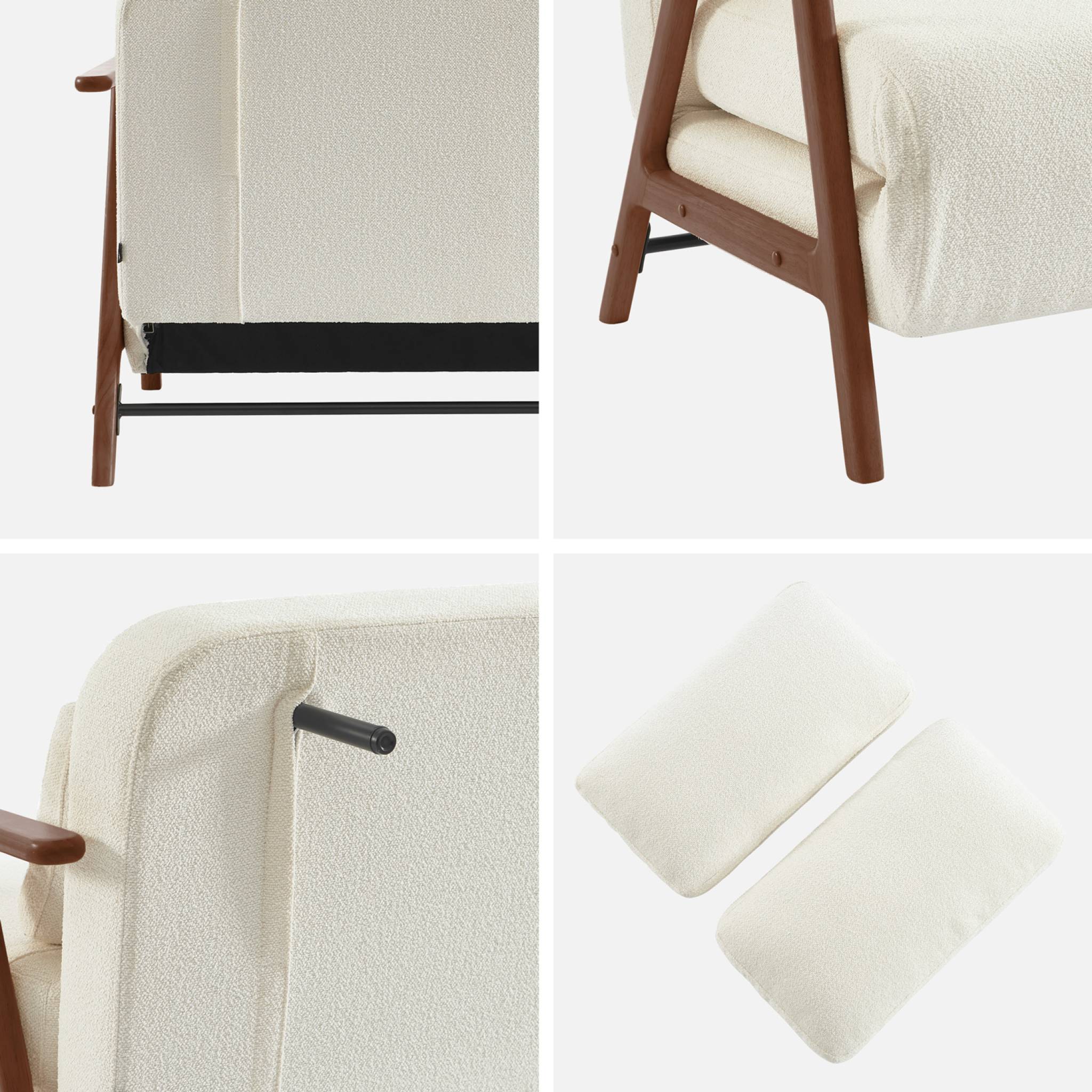 Divano letto convertibile 2 posti in legno di hevea tinto noce chiaro