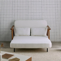 Divano letto convertibile 2 posti in legno di hevea tinto noce chiaro