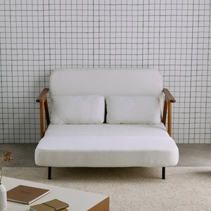 Divano letto convertibile 2 posti in legno di hevea tinto noce chiaro