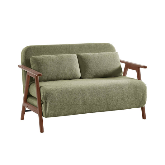 Divano letto convertibile 2 posti in legno di hevea tinto noce chiaro