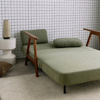 Divano letto convertibile 2 posti in legno di hevea tinto noce chiaro