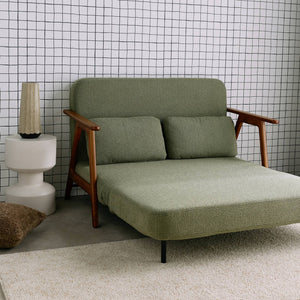 Divano letto convertibile 2 posti in legno di hevea tinto noce chiaro