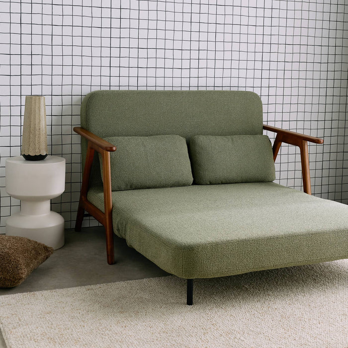 Divano letto convertibile 2 posti in legno di hevea tinto noce chiaro