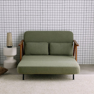 Divano letto convertibile 2 posti in legno di hevea tinto noce chiaro