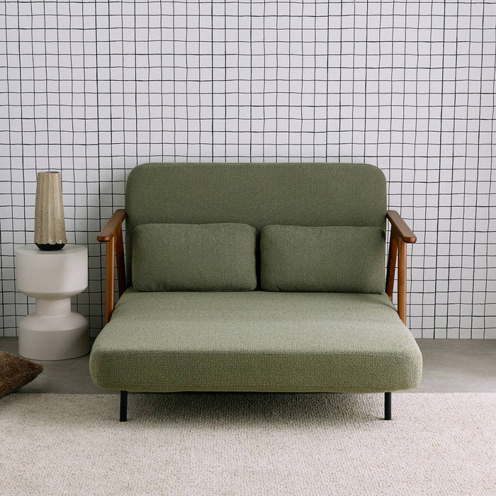 Divano letto convertibile 2 posti in legno di hevea tinto noce chiaro