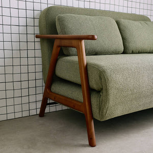 Divano letto convertibile 2 posti in legno di hevea tinto noce chiaro