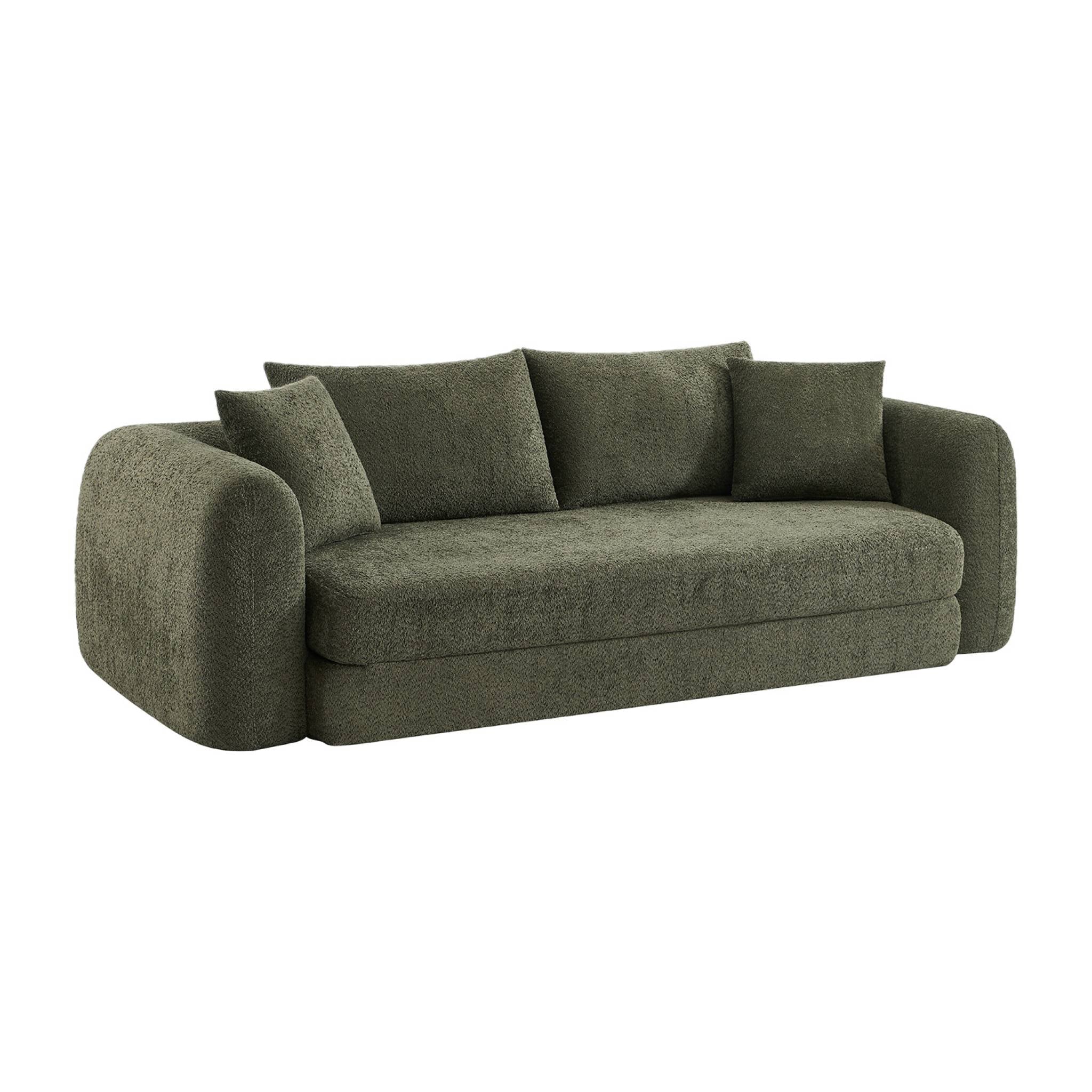 Divano letto 3 posti bouclé testurizzato, verde kaki